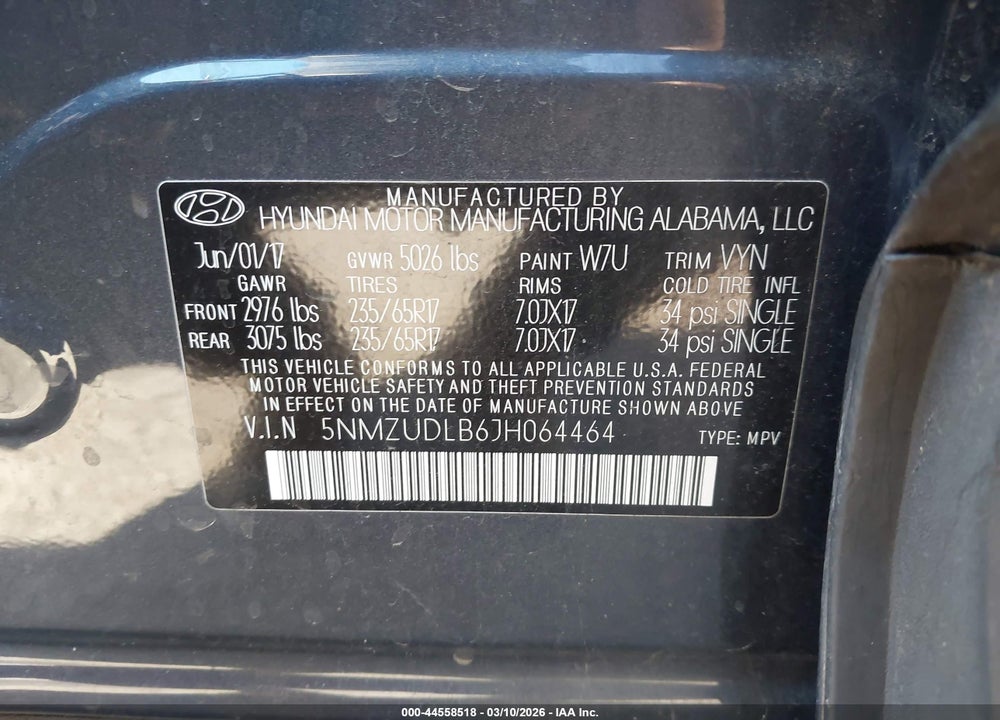 2018 HYUNDAI SANTA FE SPORT 2.4L VIN: 5NMZUDLB6JH064464