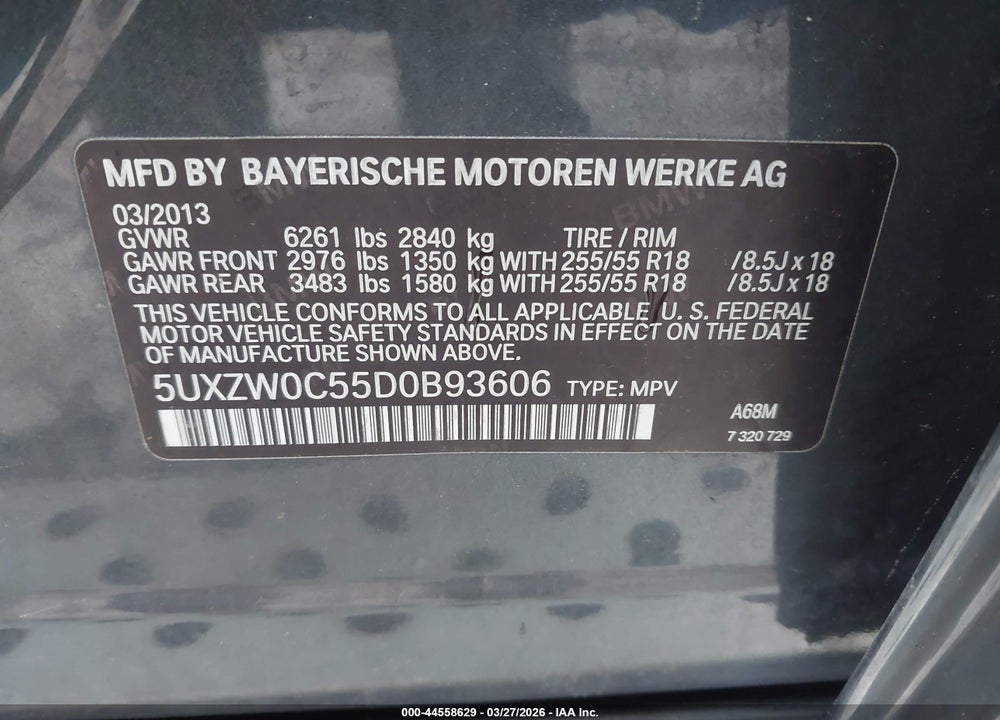 2013 BMW X5 XDRIVE35D VIN: 5UXZW0C55D0B93606
