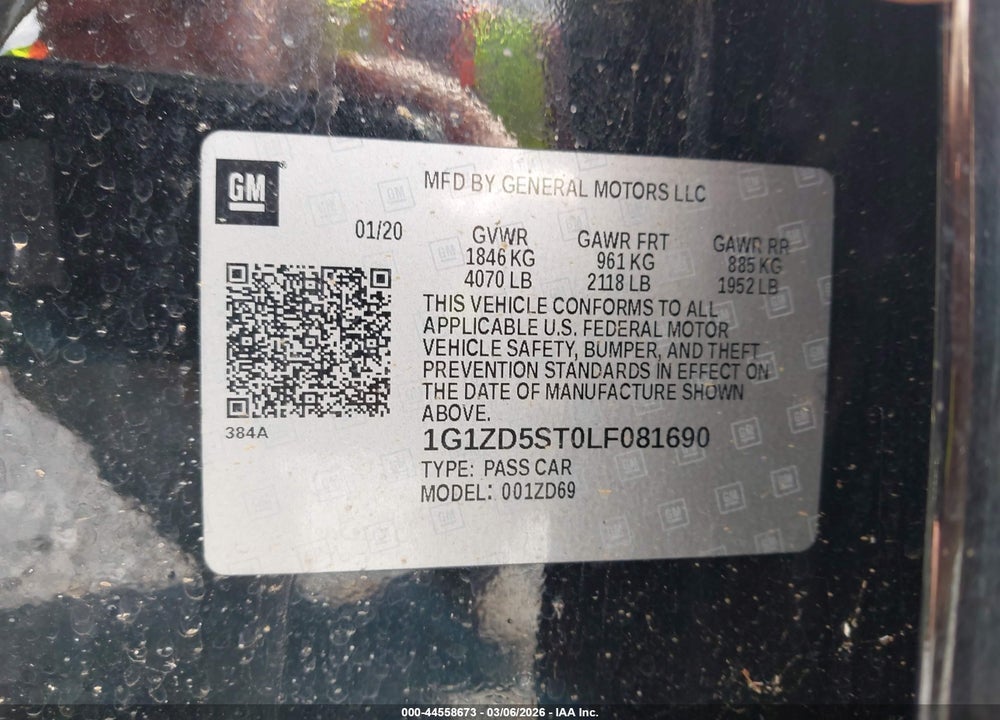 2020 CHEVROLET MALIBU FWD LT VIN: 1G1ZD5ST0LF081690