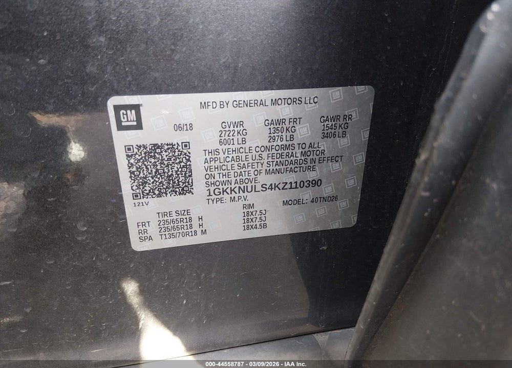 2019 GMC ACADIA SLT-1 VIN: 1GKKNULS4KZ110390
