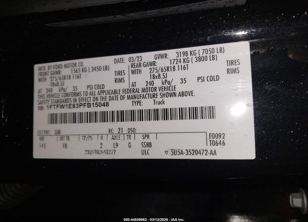 2023 FORD F-150 XLT VIN: 1FTFW1E83PFB15048