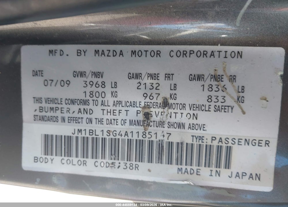 2010 MAZDA 3 I TOURING VIN: JM1BL1SG4A1185147