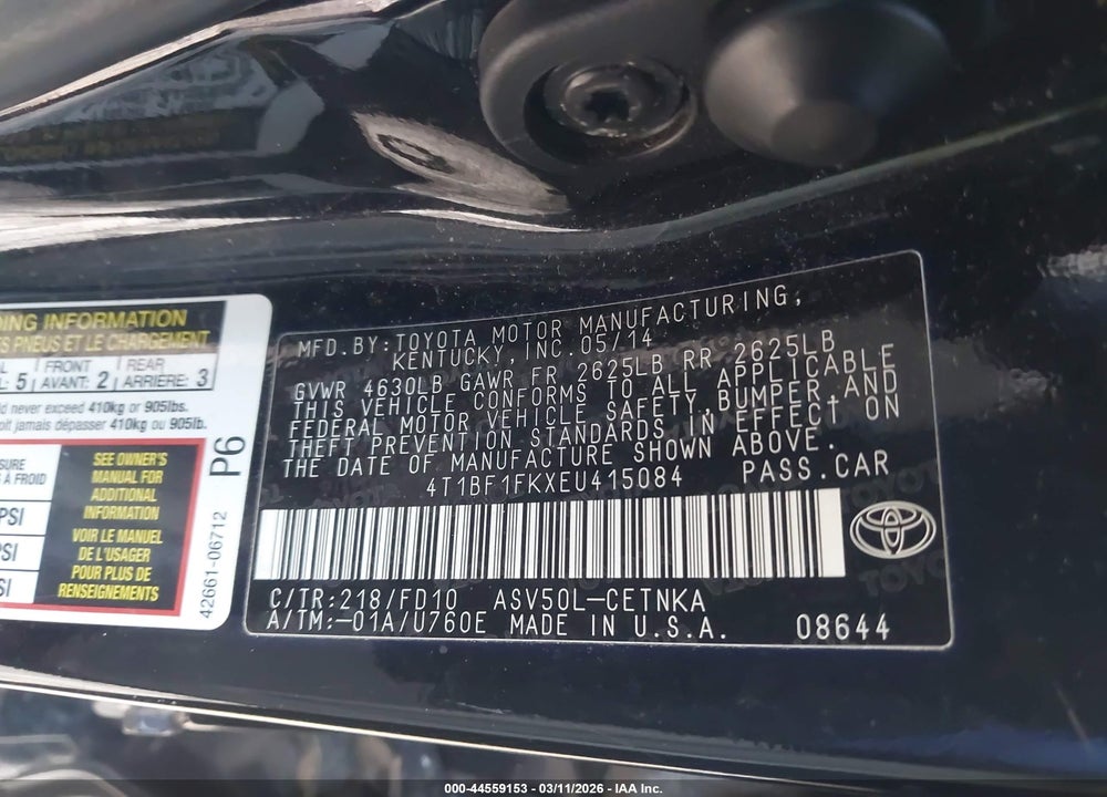 2014 TOYOTA CAMRY LE VIN: 4T1BF1FKXEU415084