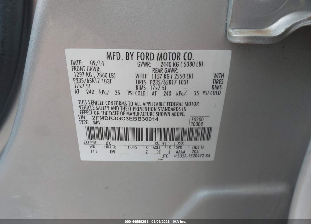 2014 FORD EDGE SE VIN: 2FMDK3GC3EBB30014