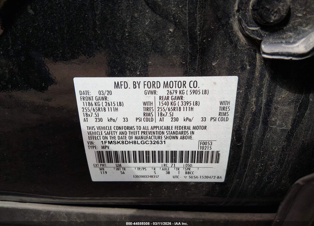 2020 FORD EXPLORER XLT VIN: 1FMSK8DH8LGC32631