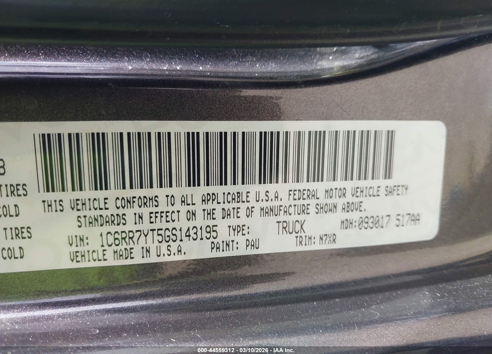 2016 RAM 1500 REBEL VIN: 1C6RR7YT5GS143195