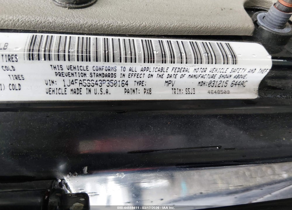 2003 JEEP WRANGLER SAHARA VIN: 1J4FA59S43P350164