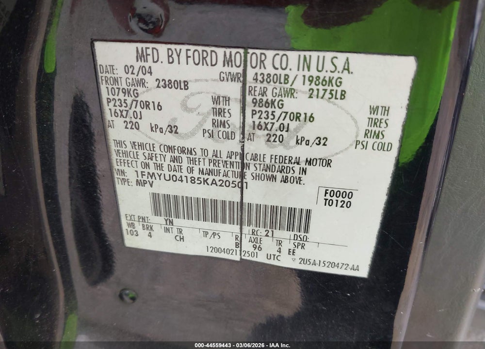 2007 FORD ESCAPE XLT VIN: 1FMYU03Z17KA62552