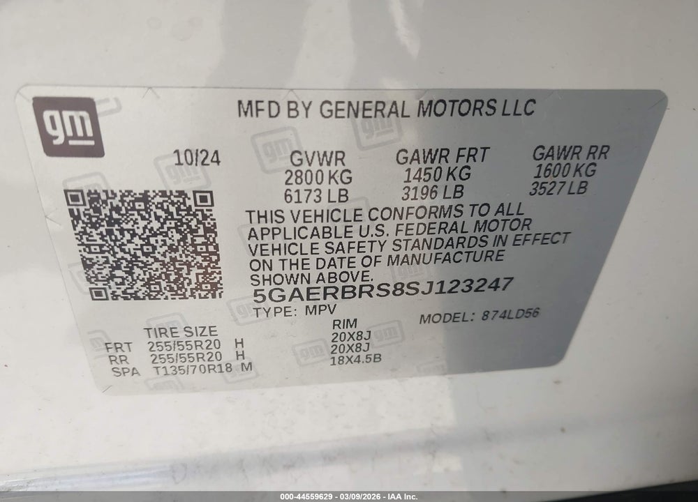 2025 BUICK ENCLAVE SPORT TOURING FWD VIN: 5GAERBRS8SJ123247