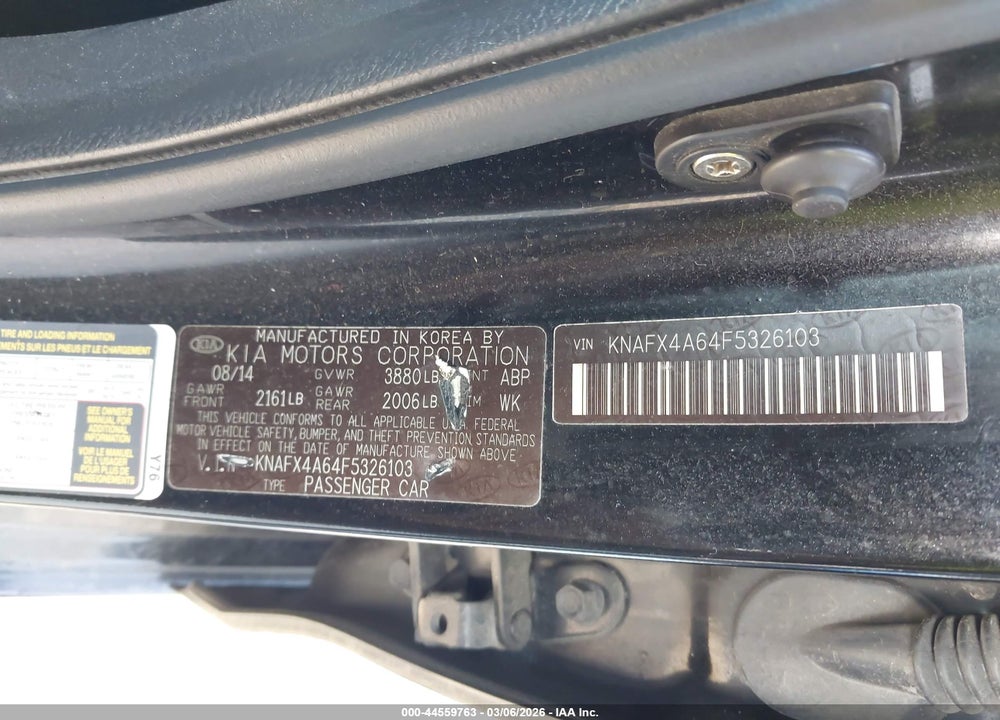2015 KIA FORTE LX VIN: KNAFX4A64F5326103