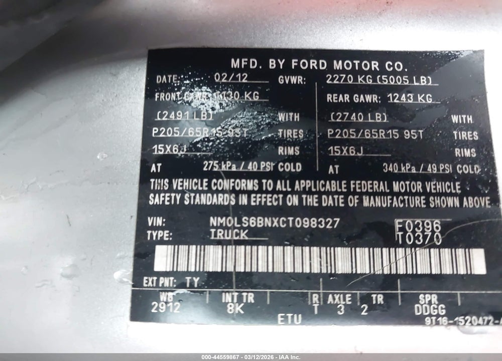 2012 FORD TRANSIT CONNECT XLT VIN: NM0LS6BNXCT098327