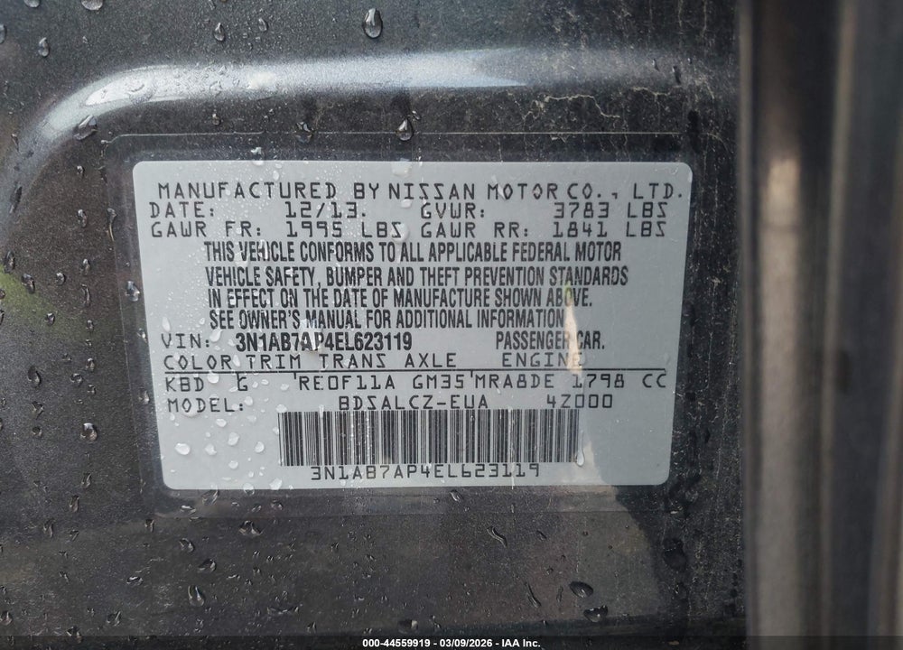 2014 NISSAN SENTRA S VIN: 3N1AB7AP4EL623119
