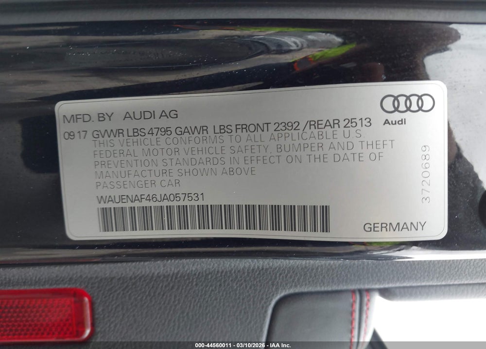 2018 AUDI A4 2.0T PREMIUM/2.0T TECH PREMIUM VIN: WAUENAF46JA057531