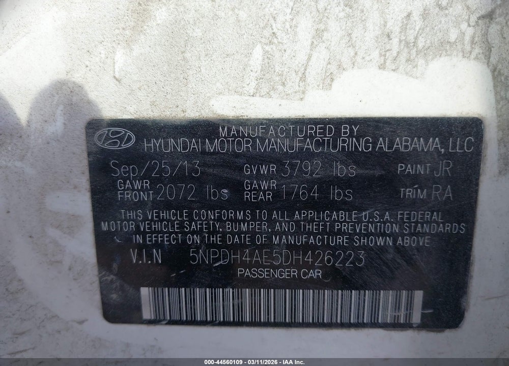 2013 HYUNDAI ELANTRA VIN: 5NPDH4AE5DH426223