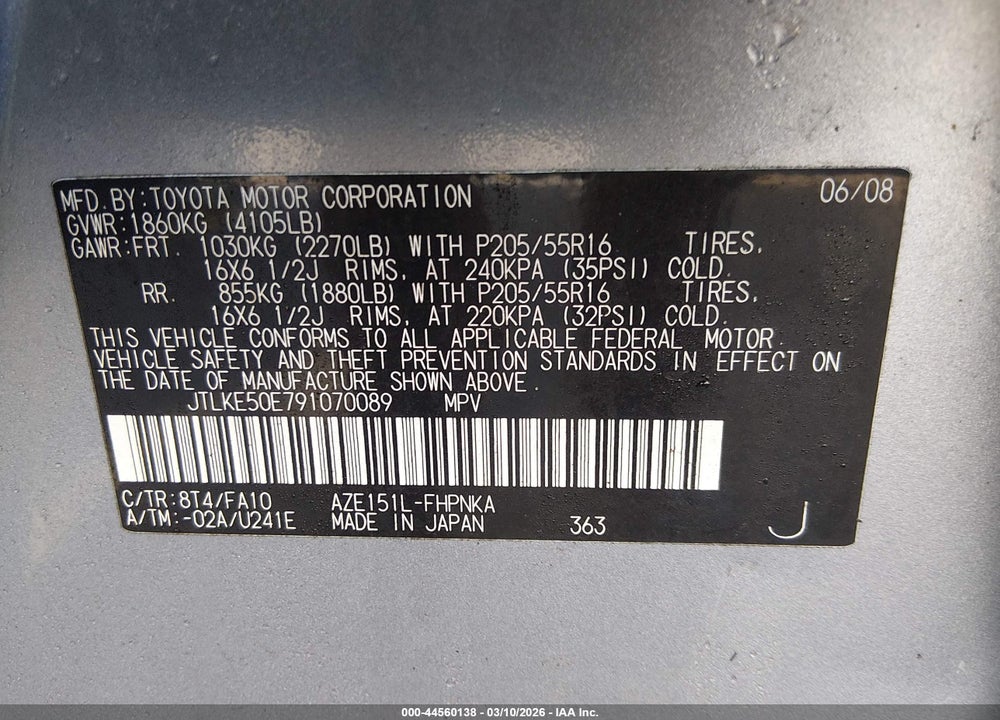 2009 SCION XB VIN: JTLKE50E791070089
