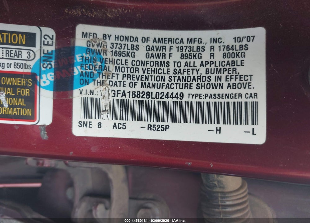 2008 HONDA CIVIC EX VIN: 1HGFA16828L024449