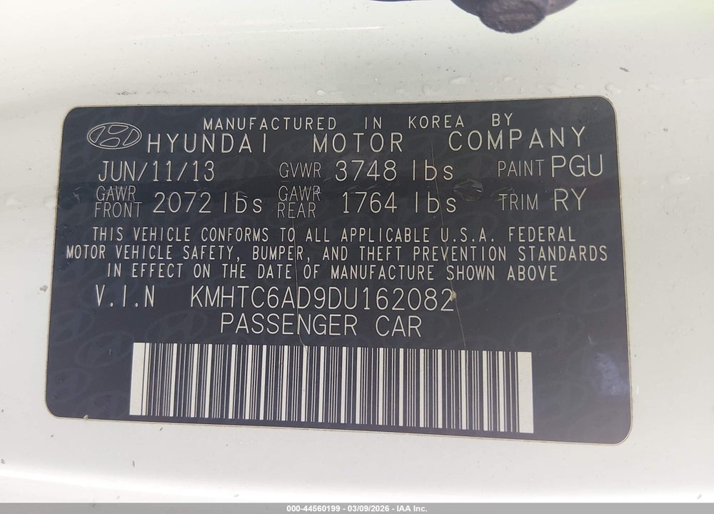 2013 HYUNDAI VELOSTER MIX VIN: KMHTC6AD9DU162082