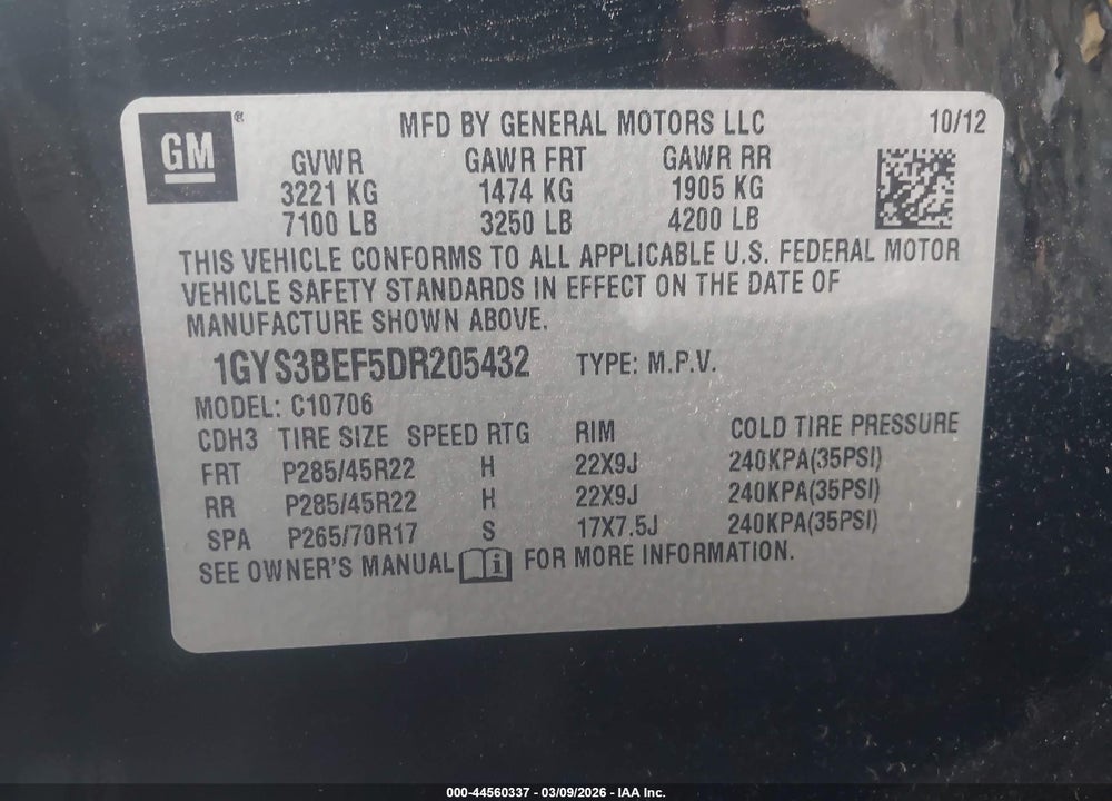 2013 CADILLAC ESCALADE LUXURY VIN: 1GYS3BEF5DR205432