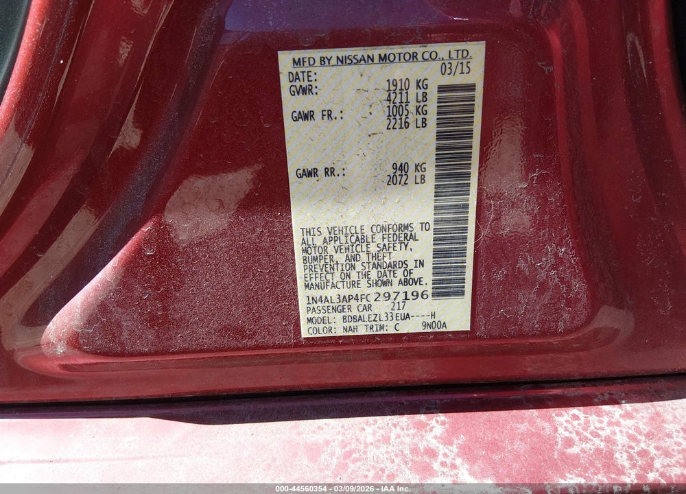2015 NISSAN ALTIMA 2.5 S VIN: 1N4AL3AP4FC297196