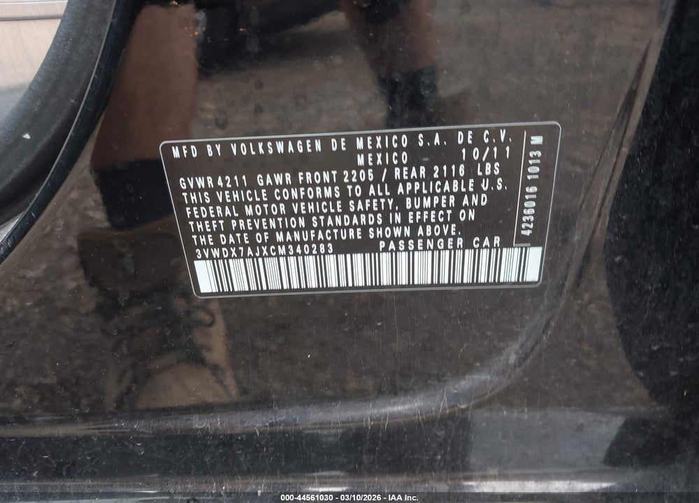 2012 VOLKSWAGEN JETTA 2.5L SE VIN: 3VWDX7AJXCM340283