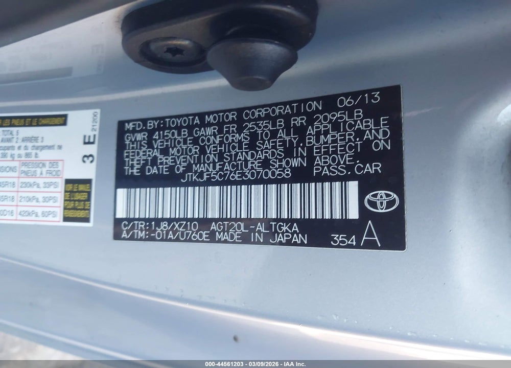 2014 SCION TC 10 SERIES VIN: JTKJF5C76E3070058