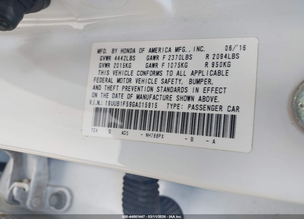 2016 ACURA TLX TECH VIN: 19UUB1F59GA015915