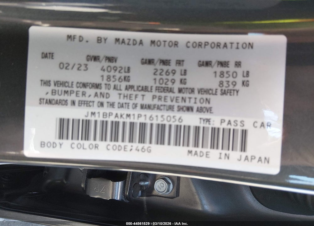 2023 MAZDA 3 2.5 S SELECT VIN: JM1BPAKM1P1615056