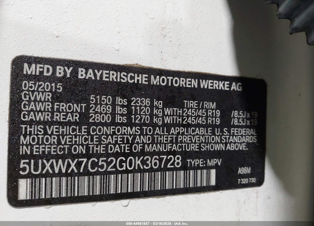 2016 BMW X3 XDRIVE35I VIN: 5UXWX7C52G0K36728
