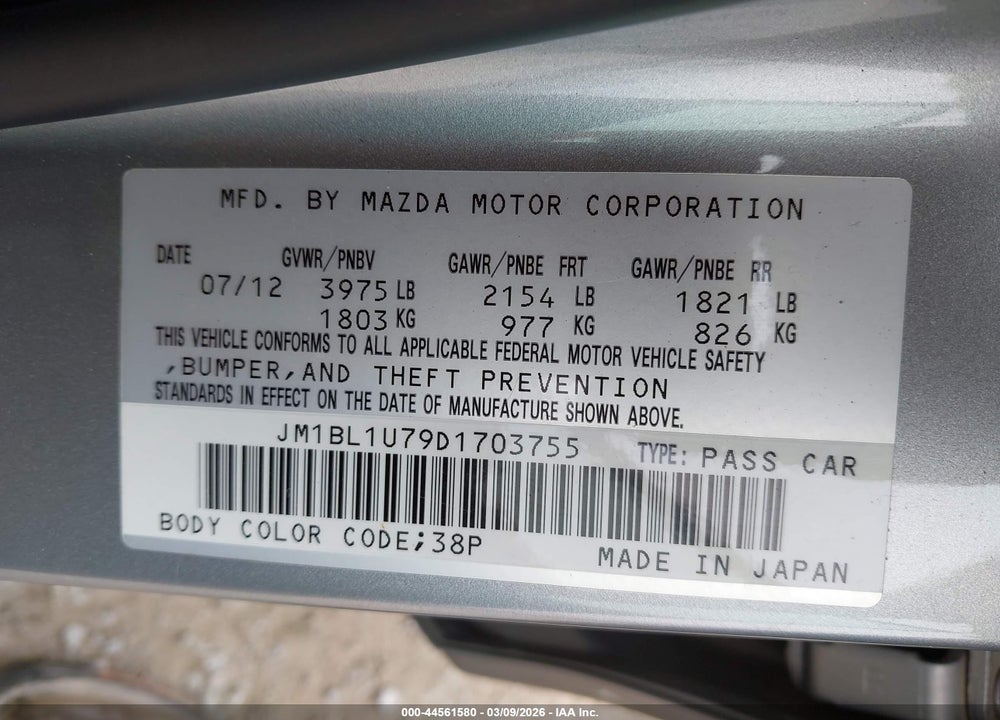 2013 MAZDA 3 I SPORT VIN: JM1BL1U79D1703755