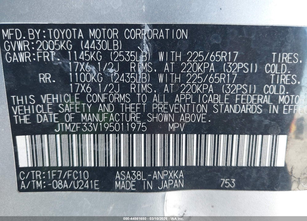 2009 TOYOTA RAV4 VIN: JTMZF33V195011975