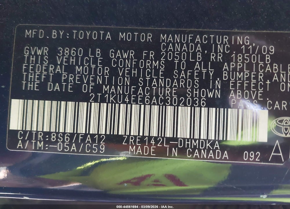 2010 TOYOTA MATRIX VIN: 2T1KU4EE6AC302036