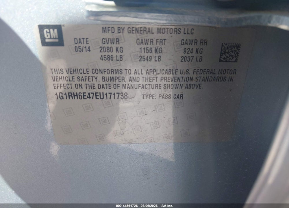2014 CHEVROLET VOLT VIN: 1G1RH6E47EU171738