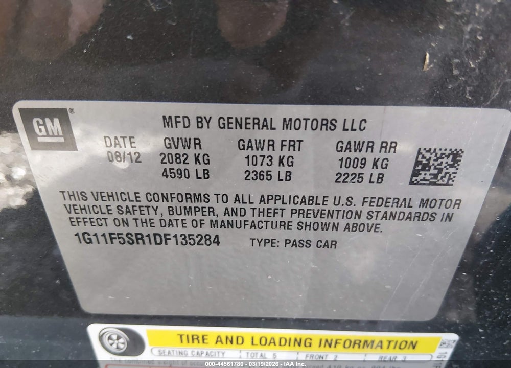 2013 CHEVROLET MALIBU ECO PREMIUM AUDIO VIN: 1G11F5SR1DF135284