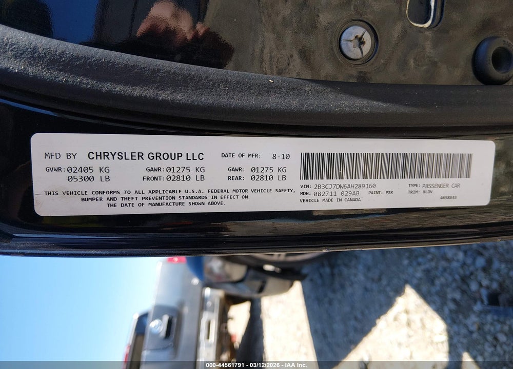 2010 DODGE CHALLENGER SRT8 VIN: 2B3CJ7DW6AH289160