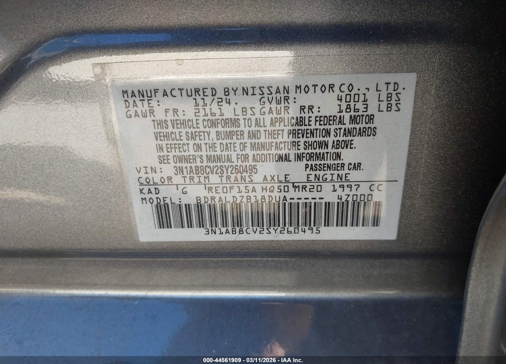 2025 NISSAN SENTRA SV VIN: 3N1AB8CV2SY260495