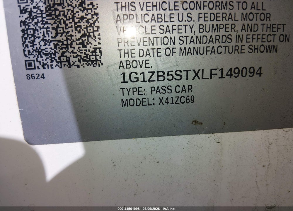 2020 CHEVROLET MALIBU FWD LS VIN: 1G1ZB5STXLF149094