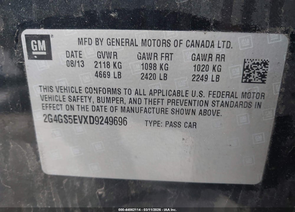 2013 BUICK REGAL TURBO - PREMIUM 1 VIN: 2G4GS5EVXD9249696