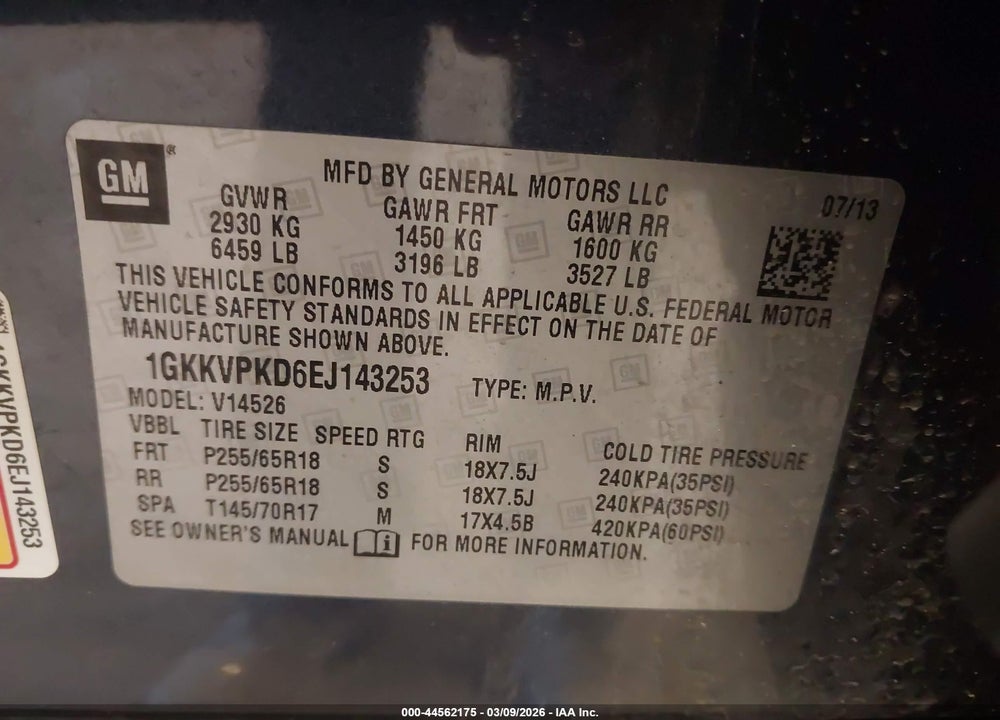 2014 GMC ACADIA SLE-2 VIN: 1GKKVPKD6EJ143253