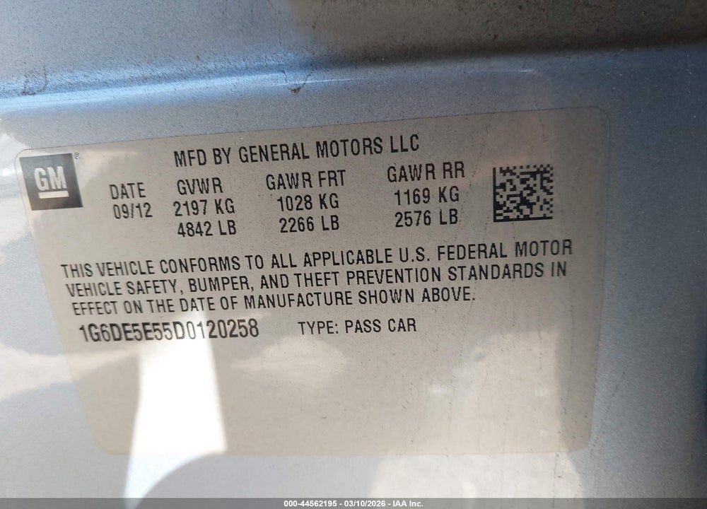 2013 CADILLAC CTS LUXURY VIN: 1G6DE5E55D0120258