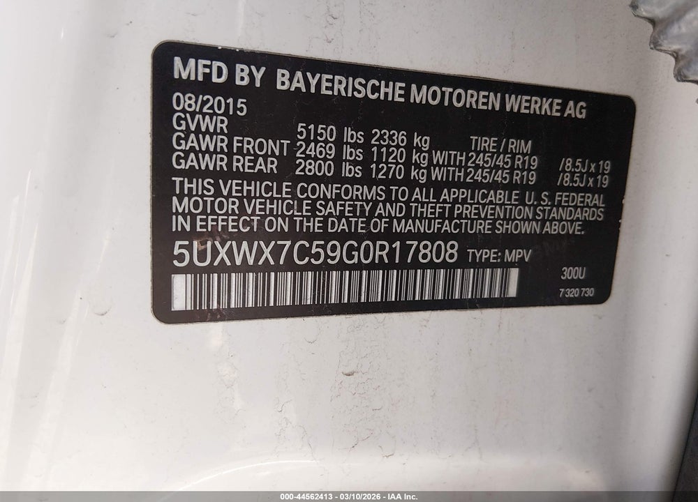 2016 BMW X3 XDRIVE35I VIN: 5UXWX7C59G0R17808