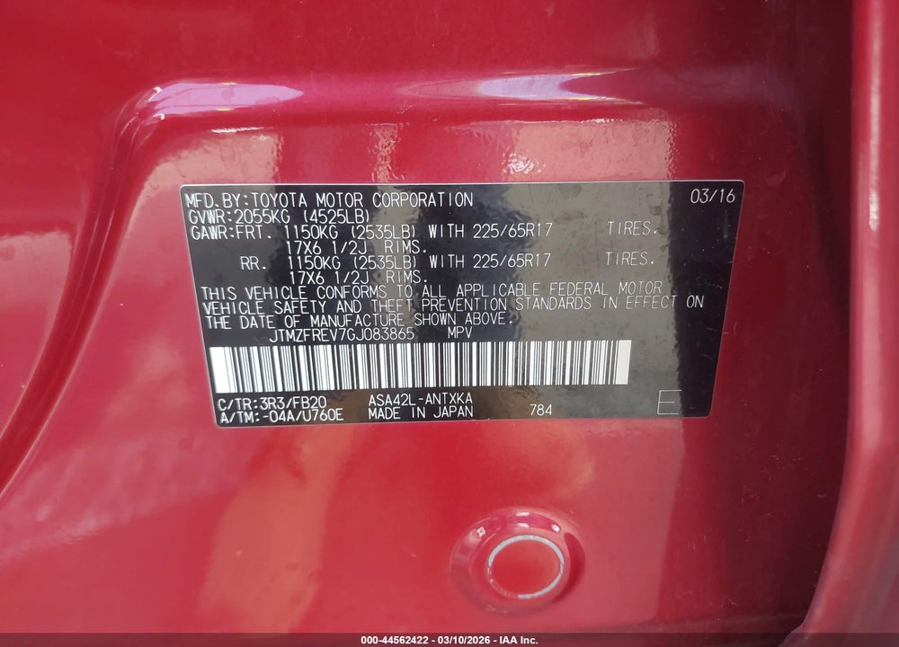 2016 TOYOTA RAV4 LE VIN: JTMZFREV7GJ083865