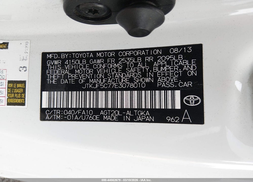 2014 SCION TC VIN: JTKJF5C77E3078010