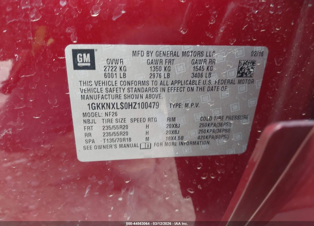 2017 GMC ACADIA DENALI VIN: 1GKKNXLS0HZ100479