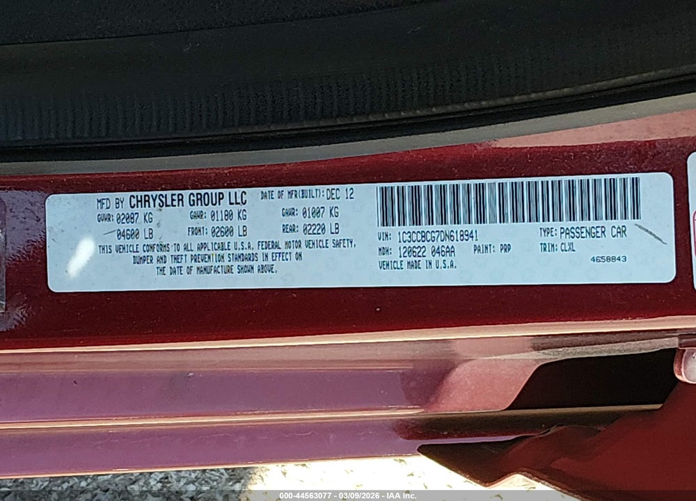 2013 CHRYSLER 200 LIMITED VIN: 1C3CCBCG7DN618941