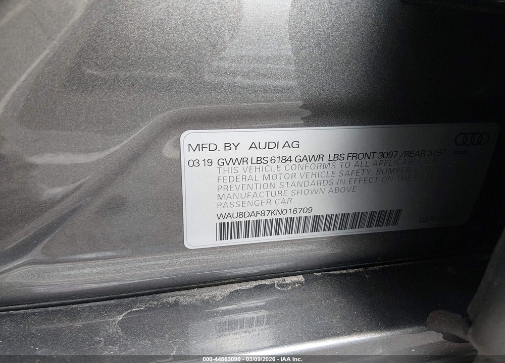 2019 AUDI A8 L 55 VIN: WAU8DAF87KN016709