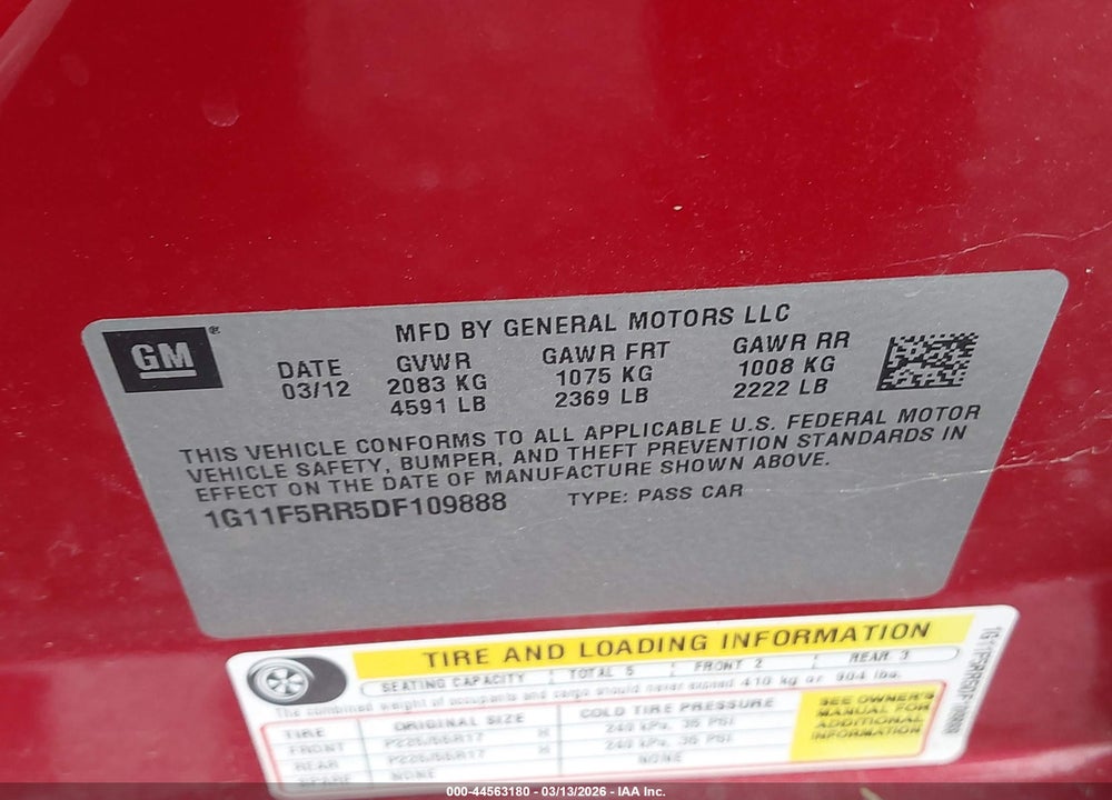 2013 CHEVROLET MALIBU ECO PREMIUM AUDIO VIN: 1G11F5RR5DF109888