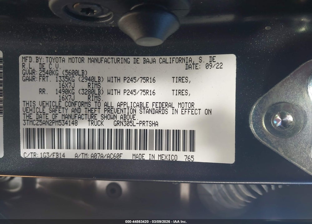 2023 TOYOTA TACOMA SR V6 VIN: 3TMCZ5AN2PM534148