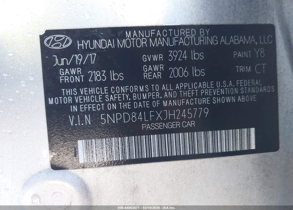 2018 HYUNDAI ELANTRA SEL VIN: 5NPD84LFXJH245779