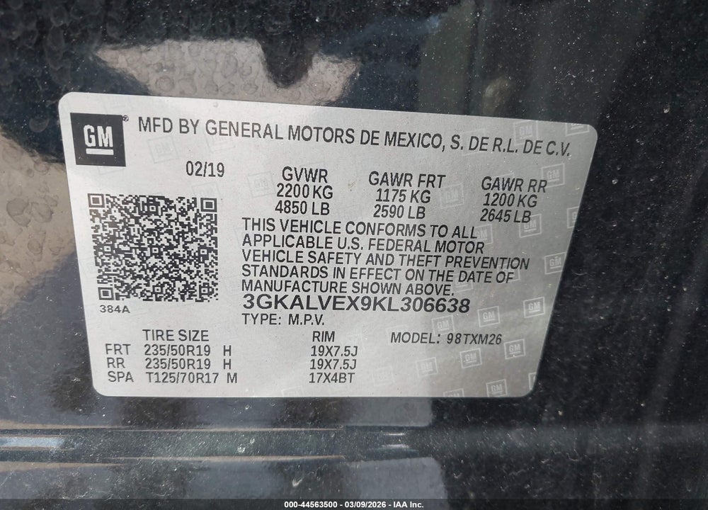 2019 GMC TERRAIN SLT VIN: 3GKALVEX9KL306638