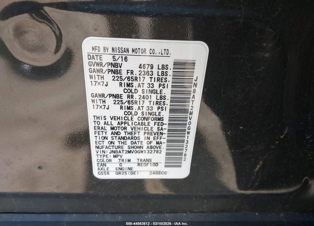 2016 NISSAN ROGUE S VIN: JN8AT2MV0GW132782